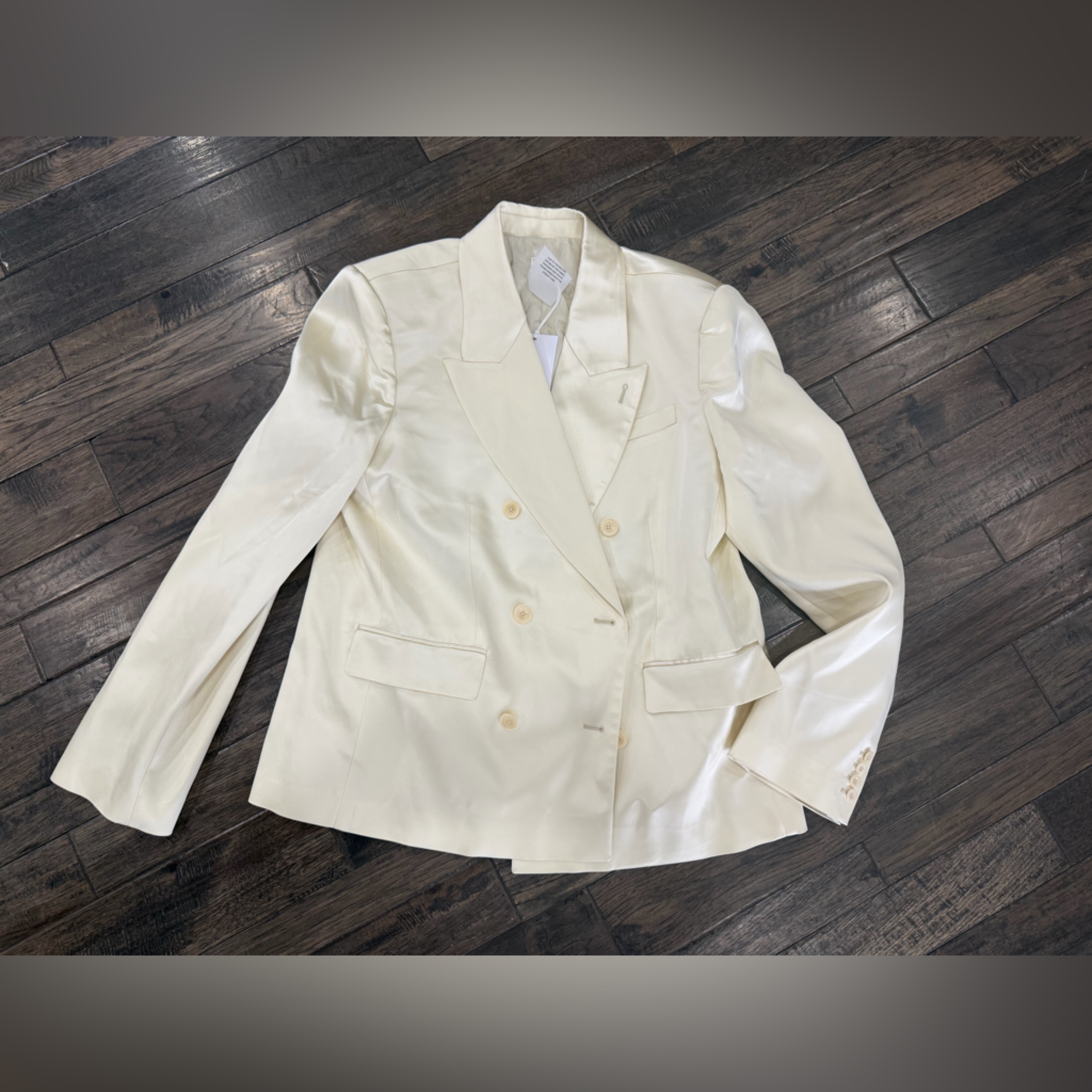 Helsa Heavy Satin Double Breasted Blazer Bone Size L Nwt